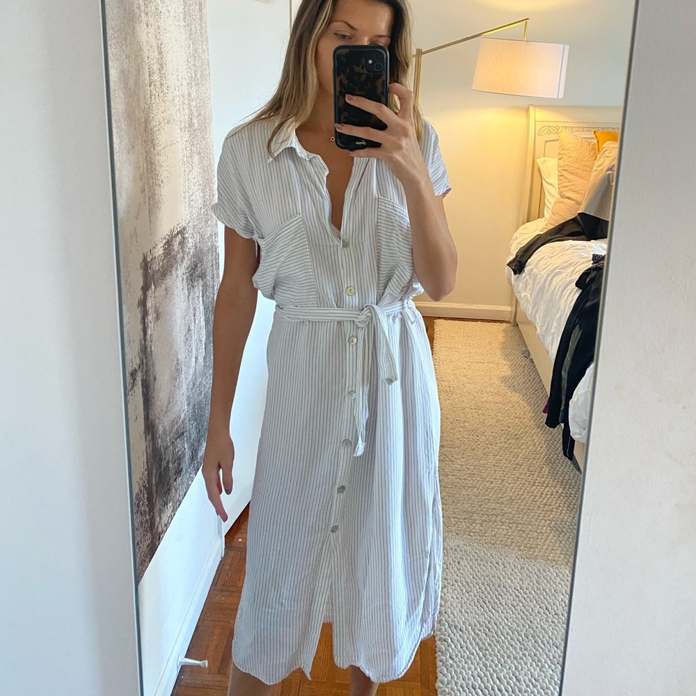 Zara White Striped Midi Dress - Size Small